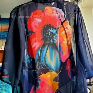 KAKTUS sheer 3/4 sleeve shawl Floral Design XL